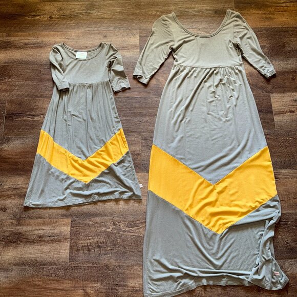 Lolly Wolly Doodle Mom and Me Dress Gray and Mustard Girl's 4/5 - Picture 1 of 7